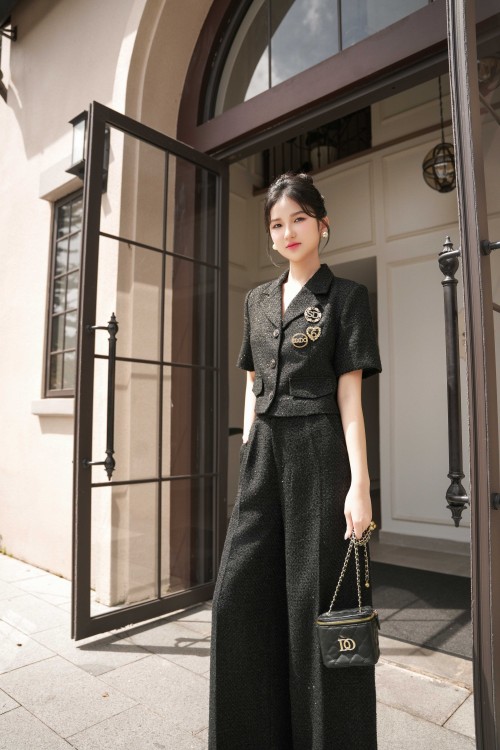 Sixdo Black Tweed Loose Pants